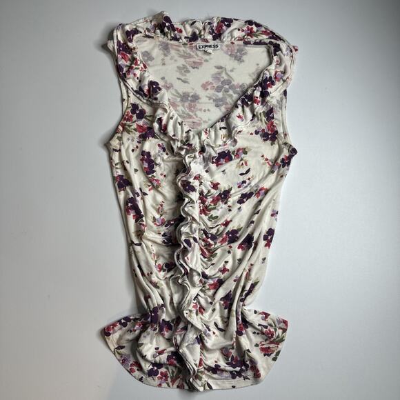 Express XS Floral Ruffle Tank Top Cottagecore Balletcore Soft Girl Rayon - Picture 3 of 12